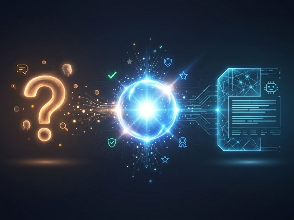 Conceptual illustration of the AI Trust Layer sitting between a user question and an AI generated answer.
